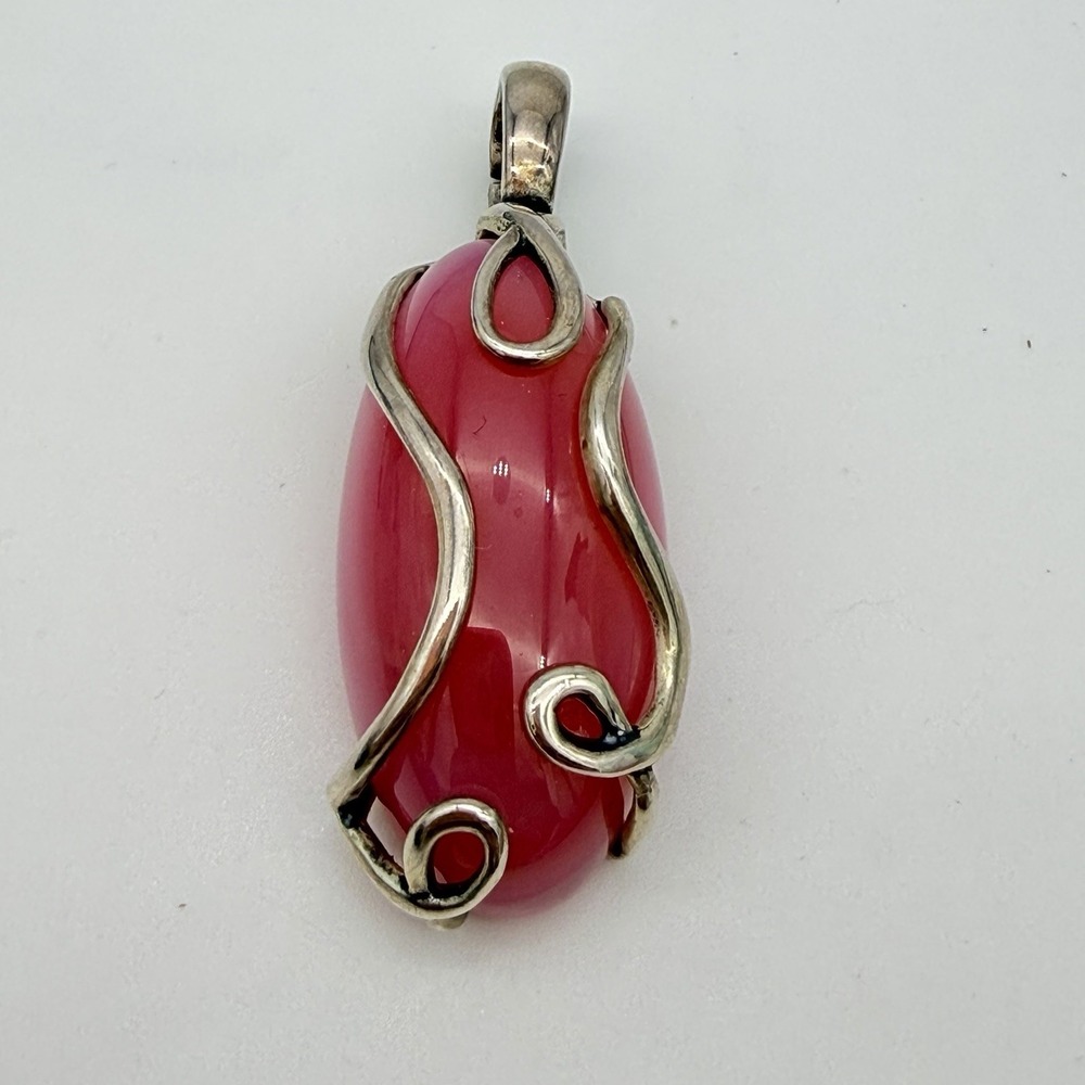 Carolyn Pollack Sterling‎ Silver Pink Chalcedony Enhancer Pendant Modernist QVC